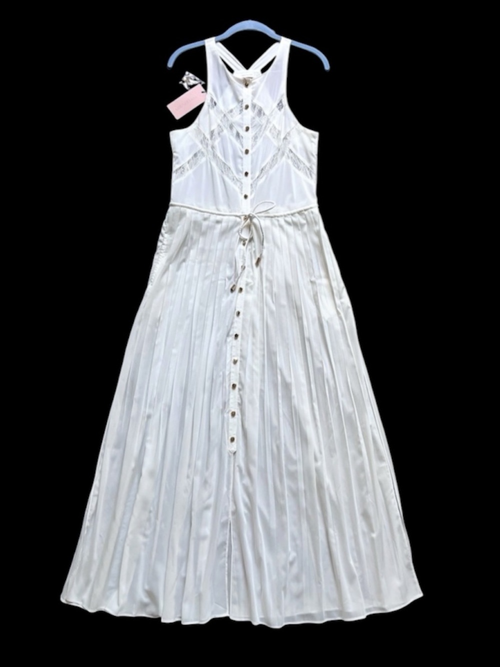 NEW Three Floor Long Shirt Dress Sz 10 L Sleeveless Of White Lace Buttons Slits